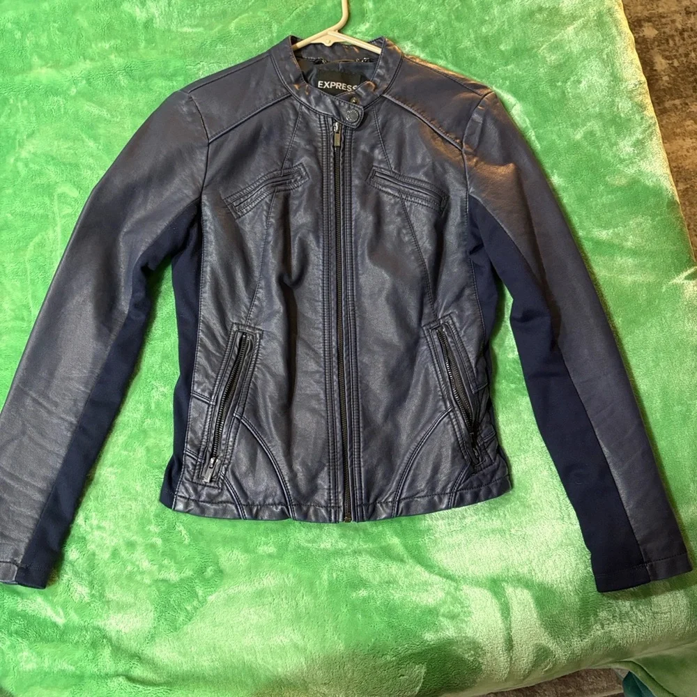 Express Dark Blue Leather Jacket - Picture 4 of 4